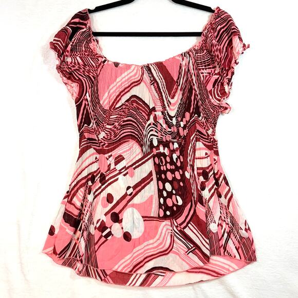 Jaipur XL Pink Pleated Top Abstract Print Y2K Fest Psychedelic Whimsy Rave Bratz - Picture 4 of 8